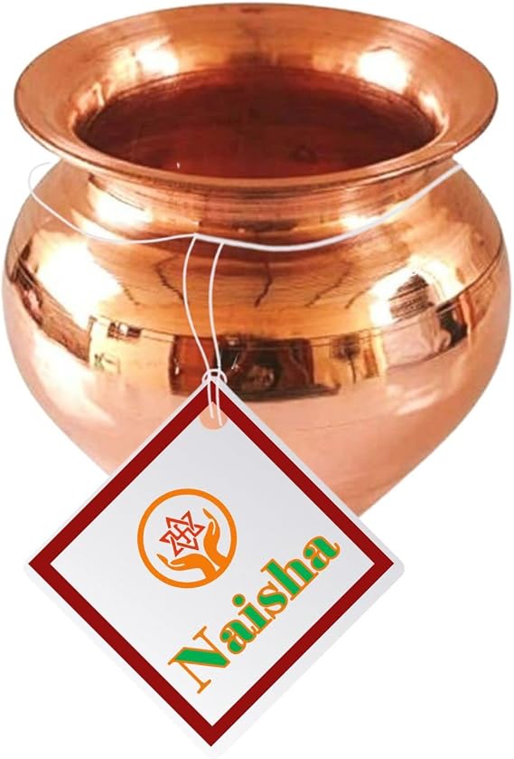 NAISHA Indian 100% Copper Kalash, Lota for Puja Wedding Purpose Temple Decoration (180 ml- Height 2.7 inch)