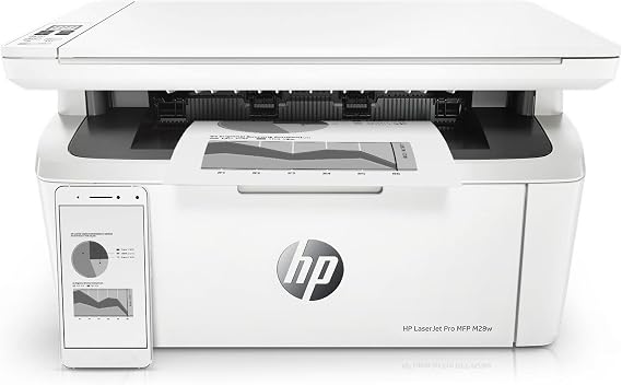 HP LaserJet Pro M28W Wireless All-in-One Monochrome Laser Printer, Ethernet, print speeds up to 18/19 ppm, Print Scan Copy, Auto-On/Auto-Off, White