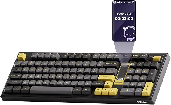 Akko 5098B Wireless Gaming Keyboard with Screen, Black & Gold Hot-Swappable Mechanical Keyboard with Scroll Wheel Numberpad, RGB Gasket, Piano Pre Lubed Switch