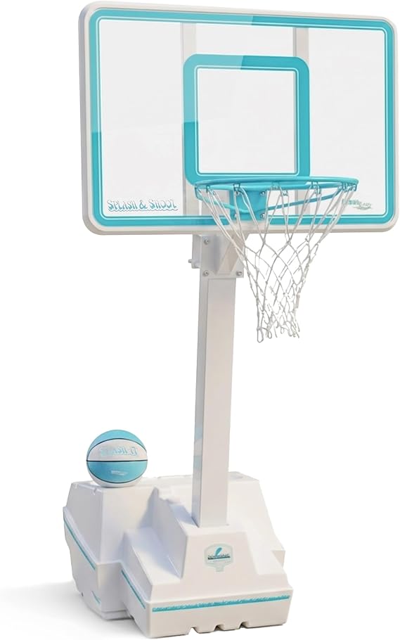 Dunn-Rite Splash and Slam Clear Pool Basketball Hoop w/Ball, Adjustable Height 18 Inch Stainless Steel Rim, Water-Filled to 500lbs, State-of-The-Art Clear Backboard