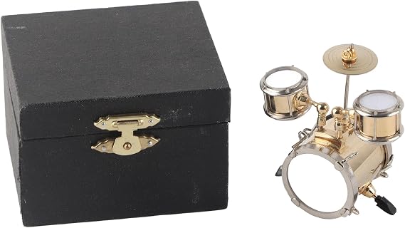 Miniature Brass Drum Set, Tiny Model Kit, Musical Home Decor Gift, Elegant Display for Collectors