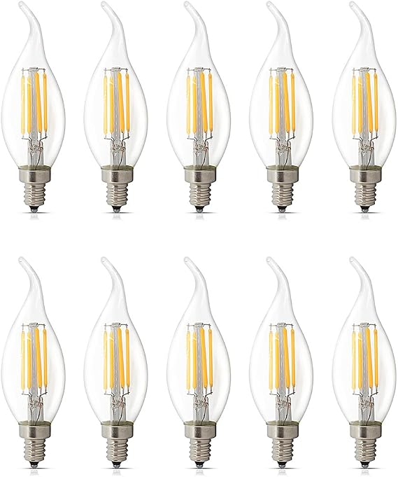 10 Pack E14 LED Dimmable 4W Warm White 2700K, C35 Bent Tip Flame Shape, Vintage Led Chandelier Light Bulbs, 40w Candelabra Halogen Bulb, LED Candle Filament Bulb Light [Energy Class F]