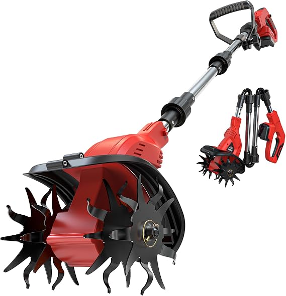 Cordless Tiller Cultivator Compatible with Milwaukee 18V Battery, Ecarke 450RPM Brushless Garden Rototiller,48 Steel Tines, 9"W6.3"D,Foldable Soil Tilling Tool for Garden Lawn Landscaping (Tool Only)