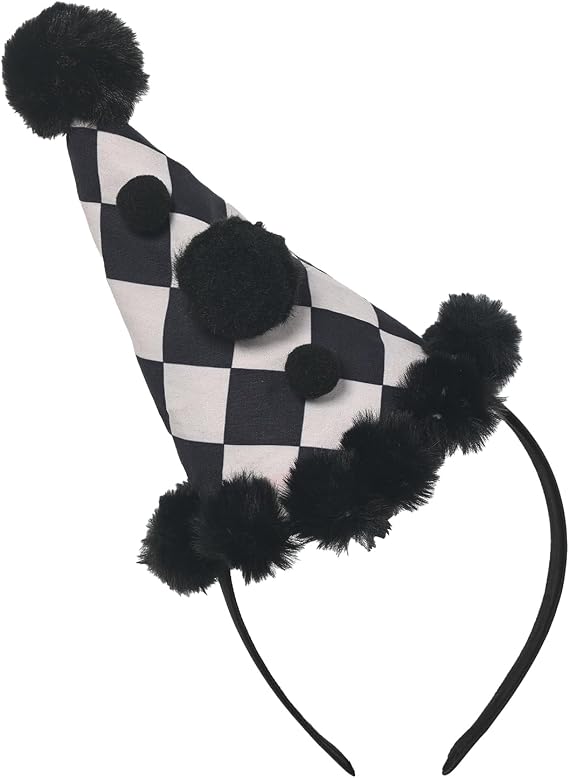 Clown Hat Headband Black and White Mini Jester Costume Accessory