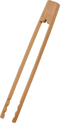 Joyce Chen 11-Inch Burnished Bamboo Tongs with Serrated Teeth, Natural Finish Nonstick Safe Serving Tongs