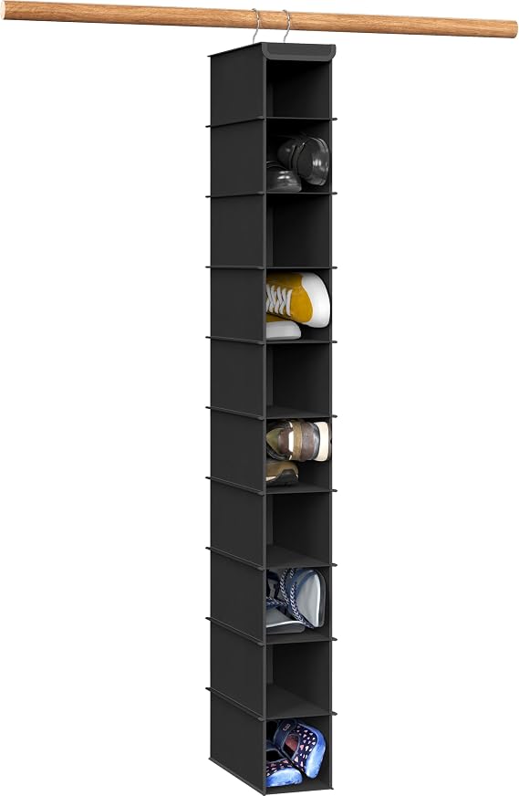 Simple Houseware 10 Shelves Closet Hanging Shoe Organizer, Black | Dual Metal Hooks, Holds Up to 20 lbs, for Narrow Space