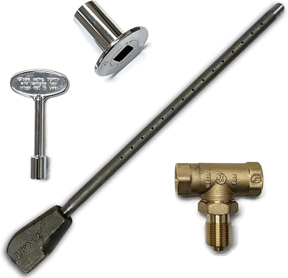 Midwest Hearth Universal Log Lighter Kit with Burner Pipe, Straight Ball Valve, Chrome Key and Floorplate (Natural Gas)