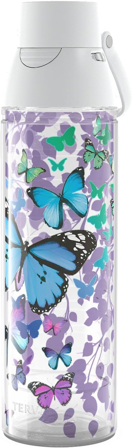 Tervis Blue Endless Butterfly Made in USA Double Walled Insulated Tumbler Travel Cup Keeps Drinks Cold & Hot, 24oz Venture Lite Water Bottle, Classic