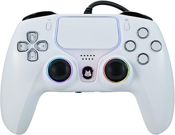 NBCP Wired PS5 Controller - Gaming Controller for PlayStation 5, PS4, PC/Steam, Turbo & Linear Hall-effect Trigger, Dual Vibration, 3.5mm Audio Jack - White
