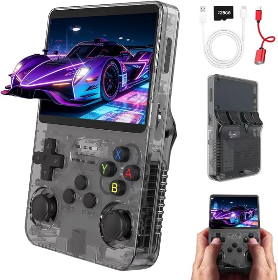 R36S Retro Handheld Spielkonsole 128 G Retro Konsole 35-Zoll-IPS-Bildschirm Handheld Konsole Tragbare Mini Retro Console Emulator Konsole Linux-System Game Boy(Schwarz)