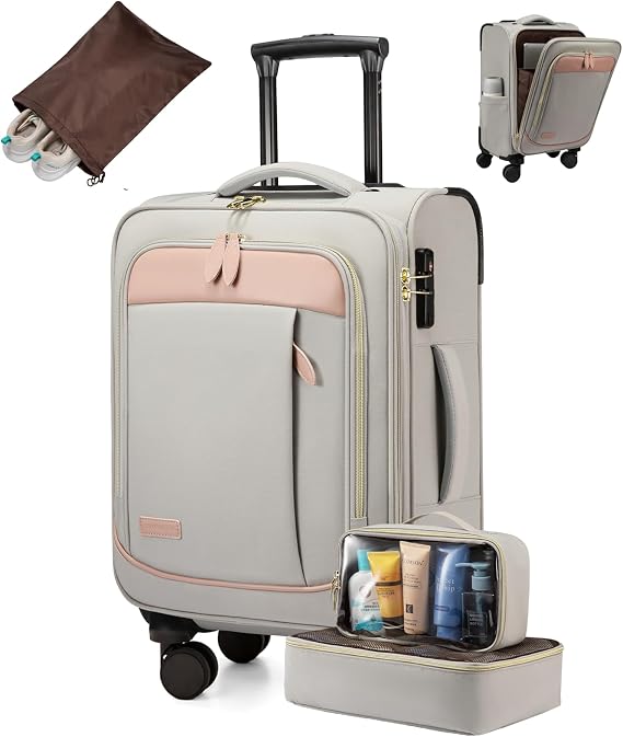 LOVEVOOK 4 Pcs Carry On Luggage 22x14x9 Airline Approved 20 Inch Underseat | Carry on Suitcase for Women Men Softside Travel Luggage with Spinner Wheels and TSA Lock