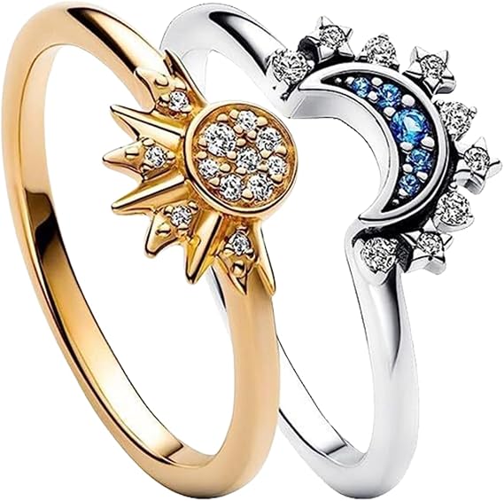 FunnAura Sun and Moon Ring, Stackable Celestial Matching Rings, Gift for Women Girls