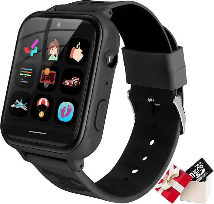 OKYUK Kids Game Smartwatch MP3 Player Music Watch Phone with Camera Alarm SOS Camera 2-Way Call Sports Wrist Watch for 3-14 Boys Girls Holiday Birthday Gifts (Build-in 1GB SD Card)