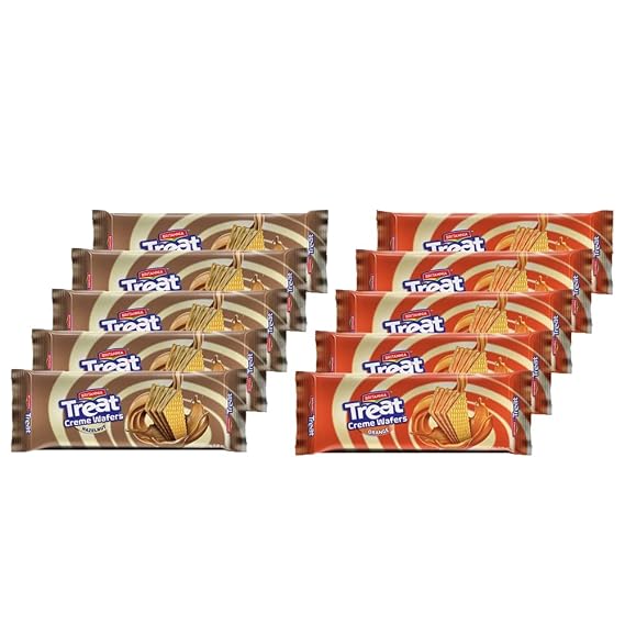 Britannia Treat Wafer Hazelnut & Orange 5.29oz (150g) - Breakfast & Tea Time Snacks - Crunchy, Healthy and Delicious (Pack of 10) 2 Flavors Each