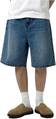 Mens Baggy Jean Shorts Loose Fit Vintage Wide Leg Jorts Y2K Streetwear Hip Hop Casual Denim Shorts