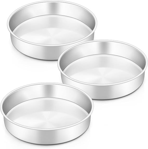 HaWare 8 Inch Cake Tin, Stainless Steel Round Baking Pan Set of 3, Birthday Wedding Layer Cake Tin for Baking Roasting Serving, Healthy & Non-Toxic, Mirror Polished & Dishwasher Safe (20cm)