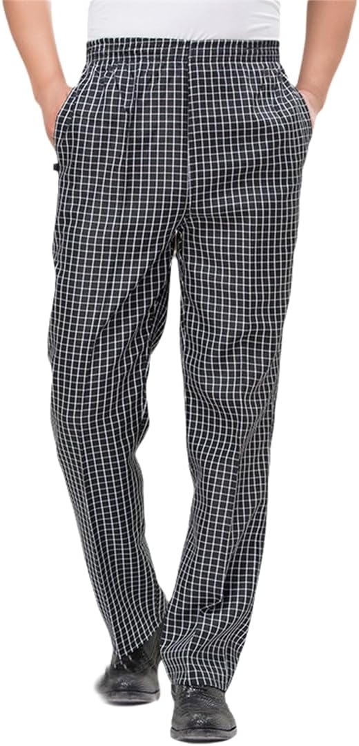 Men's and Women's Chef Pants Kitchen Uniforms with Elastic Waist Restaurant Work Pants