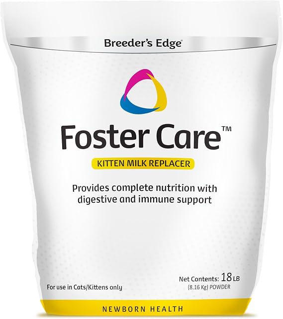 Breeders Edge Foster Care Feline Powdered Kitten Milk Replacer, Formula for Newborns and Adult Cats, Complete & Balanced Nutrition with Bio-Mos for Gut Health & Taurine for Heart Support, 18lb