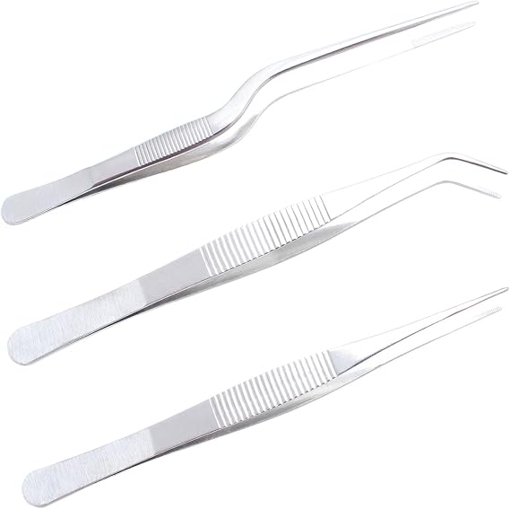 3pcs Kitchen Tweezers,Stainless Steel Food Tongs, Straight Tweezers