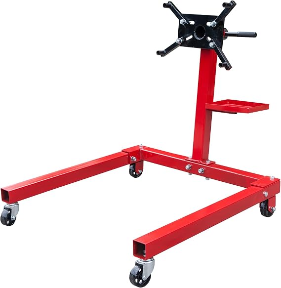 BIG RED T25671 Torin Steel Rotating Engine Stand with 360 Degree Rotating Head and Tool Storage Tray: 5/8 Ton (1,250 lb) Capacity, Red