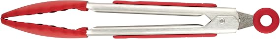 Tovolo Small Tongs with Silicone Tips 8.25 Inch Mini Kitchen Tongs for Serving Appetizers Salads Ice Stainless Steel Metal Tongs for Cooking, Heat Resistant Mini Tongs for Serving Food, Cayenne Red