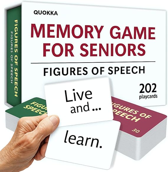 QUOKKA Elderly Memory Games for Seniors 202 Cards for Alzheimer's or Dementia Activities Expression Brain Card Games for Seniors with Dementia 2 Levels, Visual Clues, Premium Gift Box