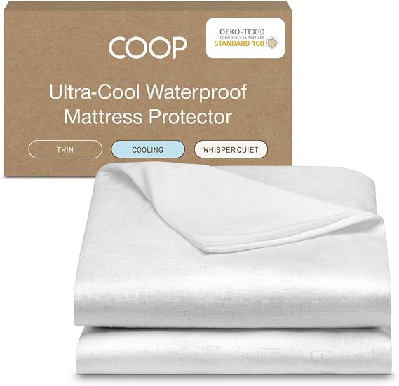 Coop Home Goods Ultra-Cool Waterproof Mattress Protector, Twin, Cooling Mattress Protector, Machine Washable Cooling Bed Cover, Whisper Quiet Waterproof Bed Cover, Twin (39x75)