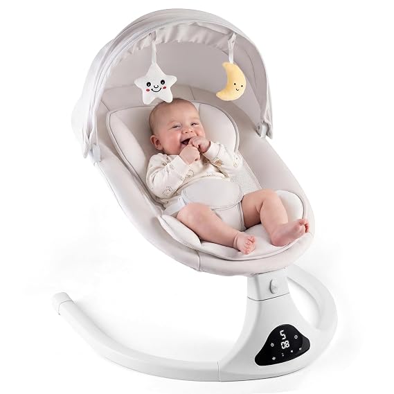 Electric Baby Swing with Remote Control,5 Speeds&Portable&Cozy(0-12M,Grey)
