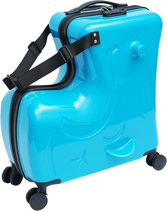 DNYSYSJ 20 Inch Children's Ride On Trolley , Portable Universal Wheel , Carry On Luggage, Waterproof Unisex Boys Girls Travel Suitcase With Lock, ABS+PC (Blue)