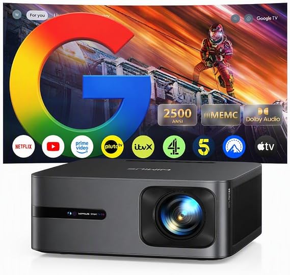 Smart Projector with GoogleTV 14.0,2500 ANSI FHD 1080P 4K Decode,MEMC,Gemini AI,40W Dolby Audio,HDR 10 WiMiUS G2 Projectors 2+32GB HDMI 2.1,AI Auto Image,WiFi6 Home Cinema Projector for Bedroom,Garden