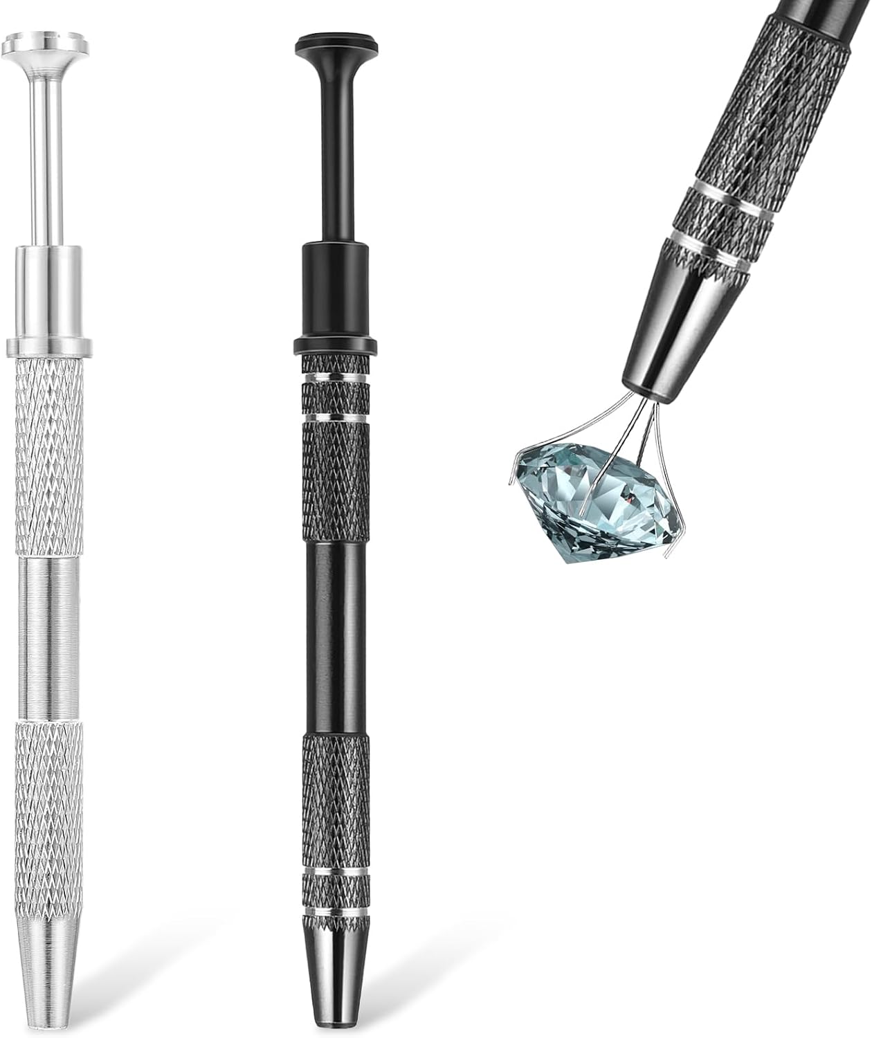 2 Pcs Piercing Ball Grabber Tool, Stainless Steel Jewelry Pick Up Tools, 4-Claw Pearl Grabber for Small Parts Bead Pickup Silver Black