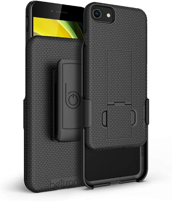 BELTRON Holster Case for iPhone 7/8/SE 2020/SE 2022, Super Slim Rubberized Grip Case & Swivel Belt Clip Holster Combo with Built-in Kickstand for Apple iPhone SE3 2022, SE2 2020, 8, 7, 6s (Black)