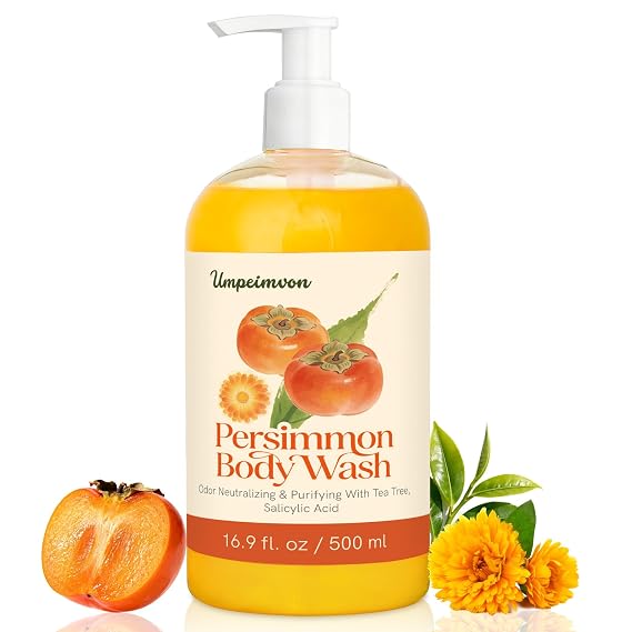 Persimmon Body Wash, Persimmon Soap for Old People Smell, Rich Persimmon Extract Nonenal Soap with Tea Tree, Salicylic Acid, Stubborn Odor Eliminator, Gentle Cleansing and Exfoliating, 16.9 fl.oz