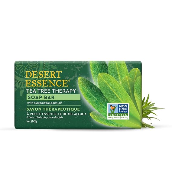 Desert Essence Tea Tree Therapy Soap Bar with Jojoba and Aloe, 5 oz | Rich, creamy lather removes daily buildup while leaving skin soft, smooth and refreshed