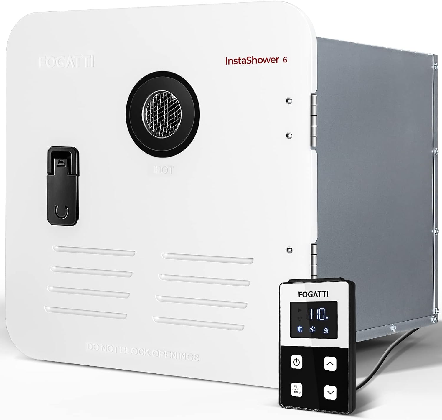 FOGATTI RV Tankless Water Heater, InstaShower 6, Gen 2, with 15 x 15 inches White Door and Remote Controller, DC 12V, Optimized Summer Comfort Performance, Ideal for RVers Family Use
