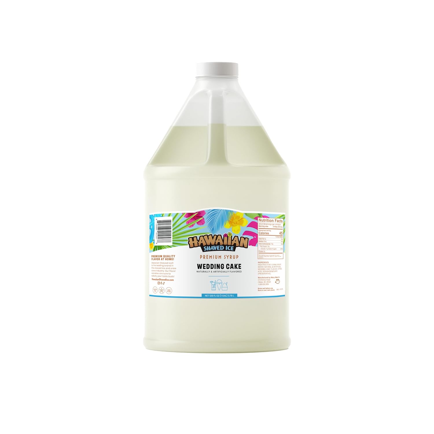 Hawaiian Shaved Ice Wedding Cake Syrup - Nut Soy Dairy Free - Flavor Fluffy & Crunchy Snow Cone Ice - Shelf Stable - Makes 64 Servings - 1 Gallon