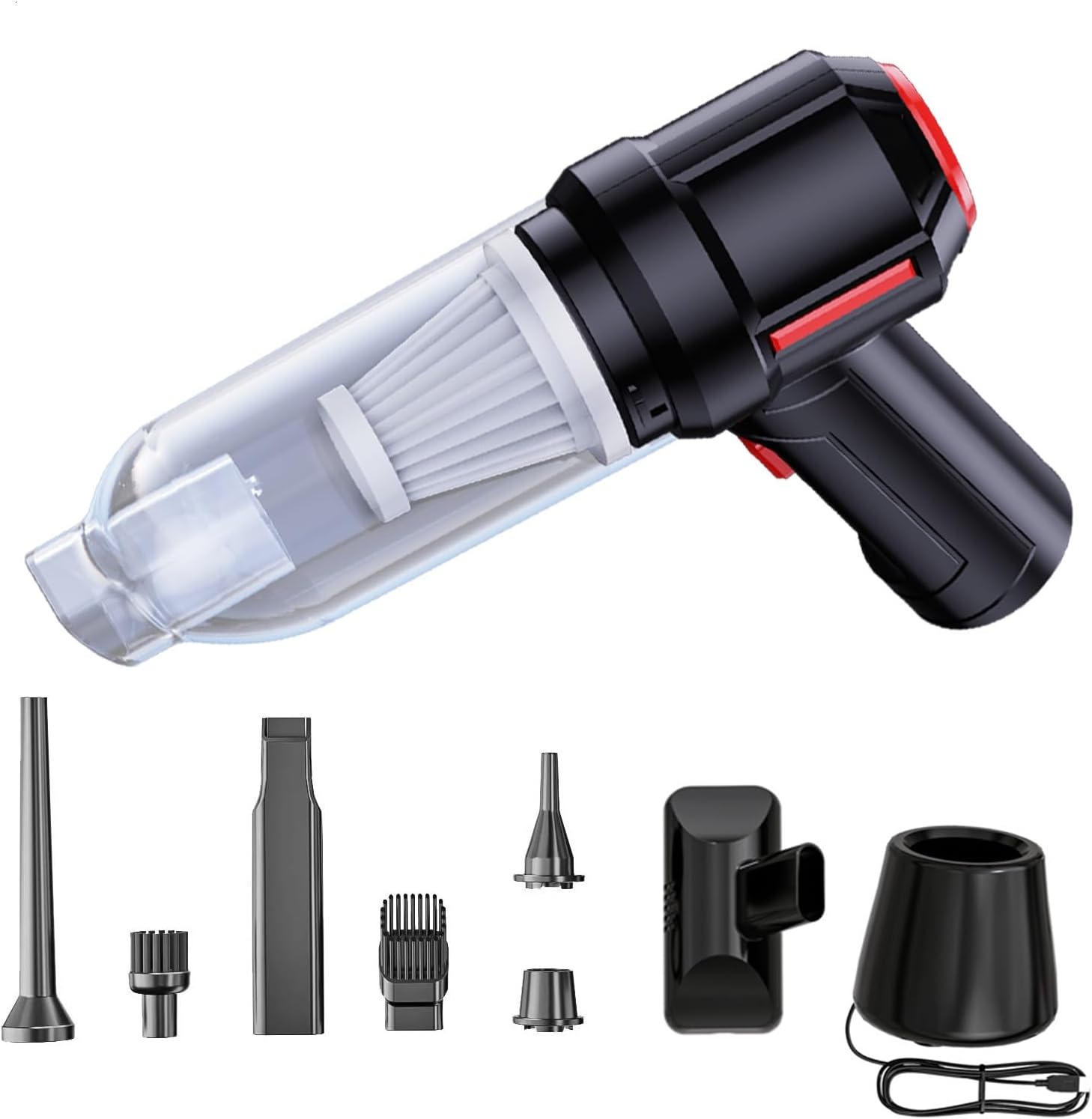 Wireless Handheld Car Vacuum Cleaner, 12000PA Strong Suction Handheld Vacuum Cordless 3 in 1 Keyboard Vacuum Cleaner, Cordless Portable Mini Vacuum for Car, Home, Office Cleaning Black with Base