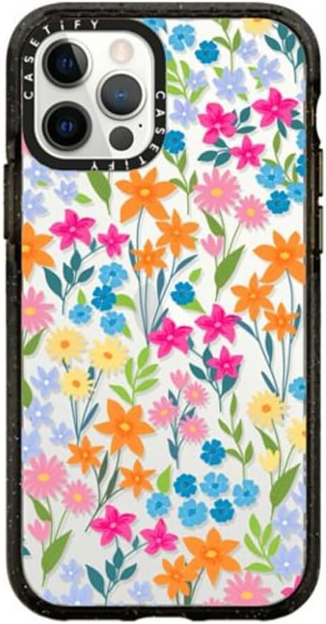 CASETiFY Impact iPhone 12 / iPhone 12 Pro Case [4X Military Grade Drop Tested / 8.2ft Drop Protection] - bright spring flowers - Clear Black