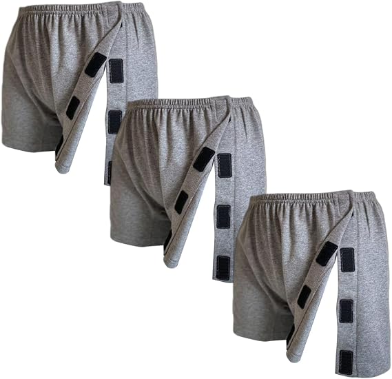 3 PCS Tear Away Underwear for Men, Mens Post Surgery Boxer for Incontinence, Bedridden Patient, Disabled Adaptive Underwear