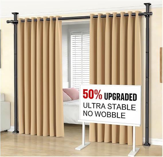 SUNALLY Room Divider No Drilling Room Separator 32-100in Adjustable, Black