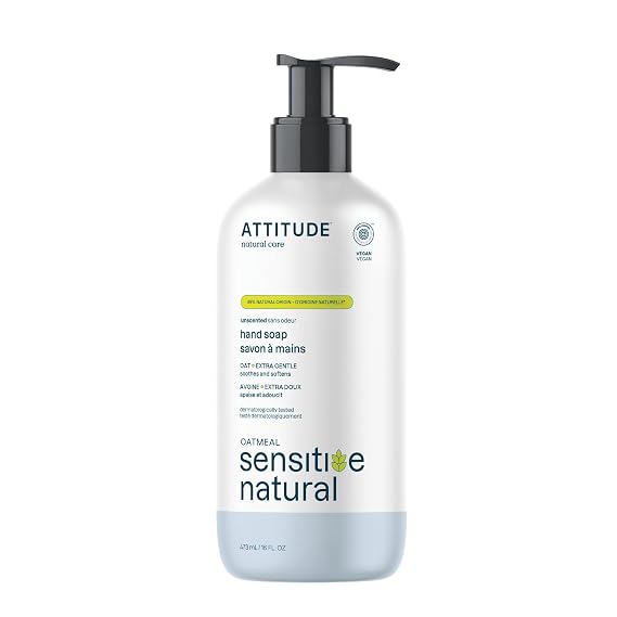 ATTITUDE Gentle Hand Soap for Sensitive Skin, Oat, Unscented, 16 oz