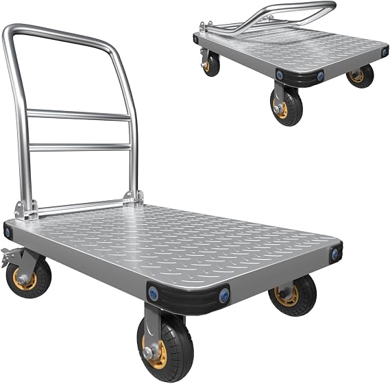 Folding Platform Trolley 680 kg Capacity, Compact Storage, Silver