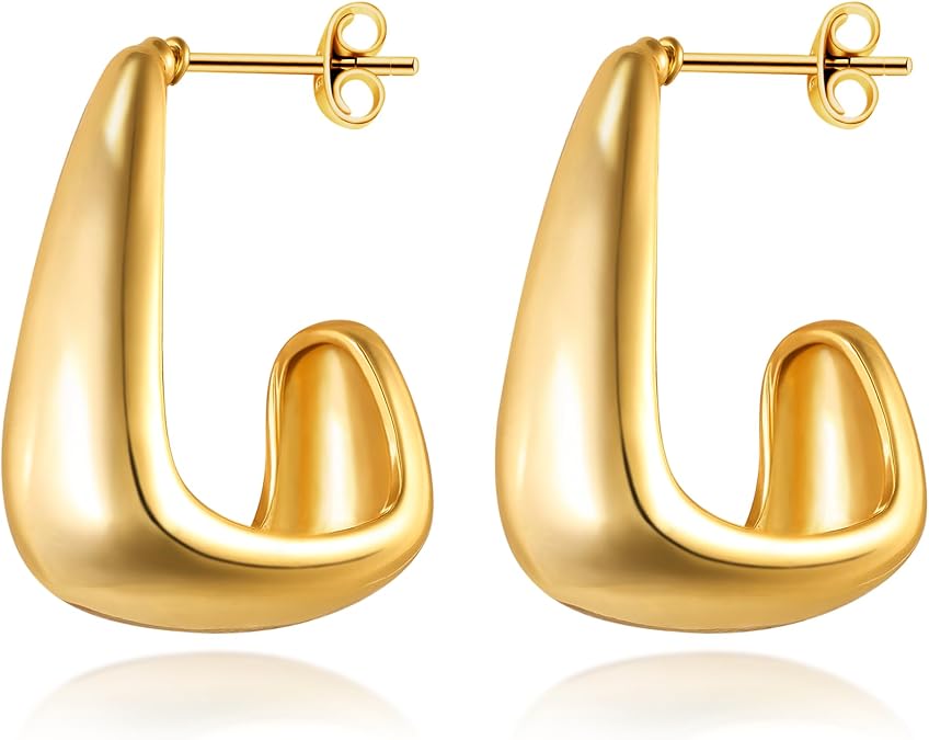 Chunky Gold Hoop Earrings for Women, 14K Gold Plated 925 Sterling Silver Post Lightweight Hoops, Hypoallergenic Paper Clips Chain Earrings, Jewelry Gifts for Women, Designer Dupe Earrings