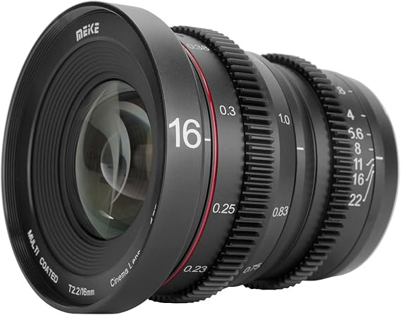 Meike16mm T2.2 Large Aperture Manual Focus Prime Low Distortion 4K Mini Cine Lens for Micro Four Thirds M43 MFT Mount Compatible with Olympus/Panasonic Lumix Cameras and BMPCC 4K Zcam E2 GH5 GH6 GH7