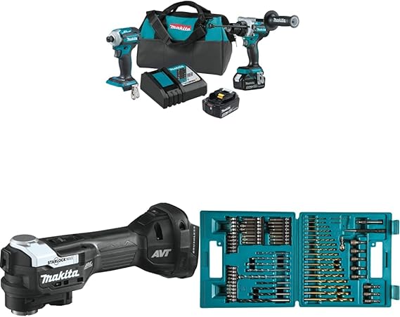 Makita XT288T 18V LXT Lithium-Ion Brushless Cordless 2-Pc. Combo Kit (5.0Ah), XMT04ZB 18V LXT Lithium-Ion Sub-Compact StarlockMax Oscillating Multi-Tool & B-49373 75 PC Metric Drill&Screw Bit Set