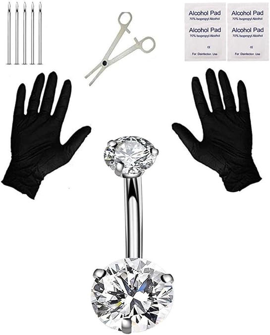 Pain-Free Belly Button Piercing Kit - 14G Hypoallergenic Steel Needles & Clamp | Professional Navel Ring Starter Set for Safe DIY at Home