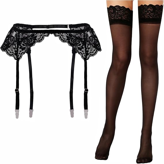 Lidogirl Women's Lace Nights Garter Belt with Stockings Sheers