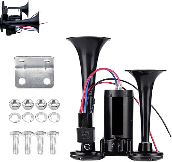 600db Dual-Tone Metal Car Horn, Electric Air Horn Kit with Upgraded Air Compressor, Super Loud Air Horn for Cars, Suvs, Motorcycles, Tractors (Black)