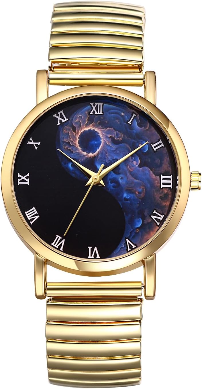 Pair Watch Pair Watch Tai Chi Bagua Gold: Roman Analog Display Free Size Stainless Steel Quartz Couple Fashion Accessories - Birthday Anniversary Christmas Valentines Day Boyfriend Girlfriend Gift,