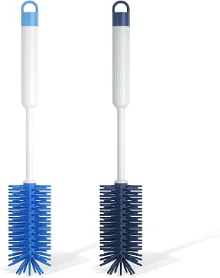 2 Pack LeLuv Cleaning Brush Hypoallergenic Silicone Bristles - 13 Inch Length Overall for Vacuum Pump Cylinders - One Grey One Blue